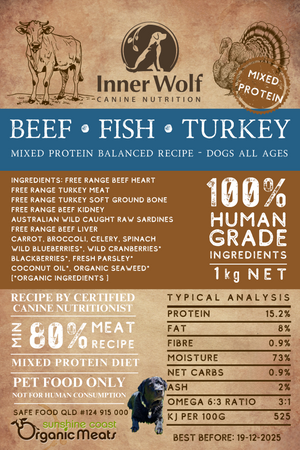 Inner Wolf Free Range Patties - Beef- Fish -Turkey- 1kg