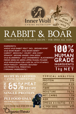 Inner Wolf Free Range Rabbit & Boar 1kg Complete Raw Dog Food Sunshine Coast